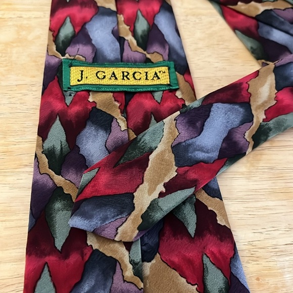 J. Garcia Multicolor Abstract Men's Tie Grey Black Gold Red - Picture 4 of 5
